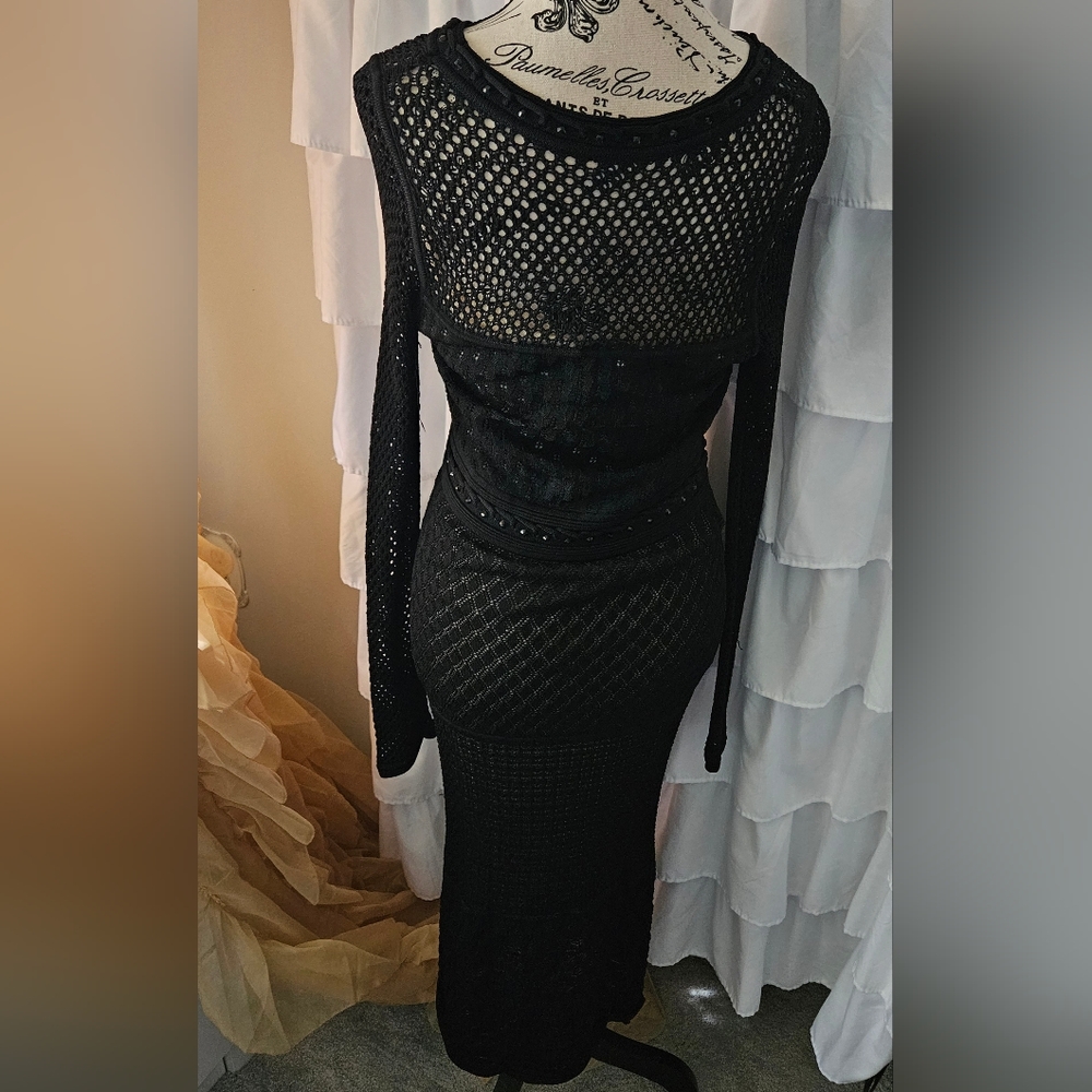 NWOT Venus Crochet Knit Lightly Nude Lined Bodycon Dress - Picture 7 of 14